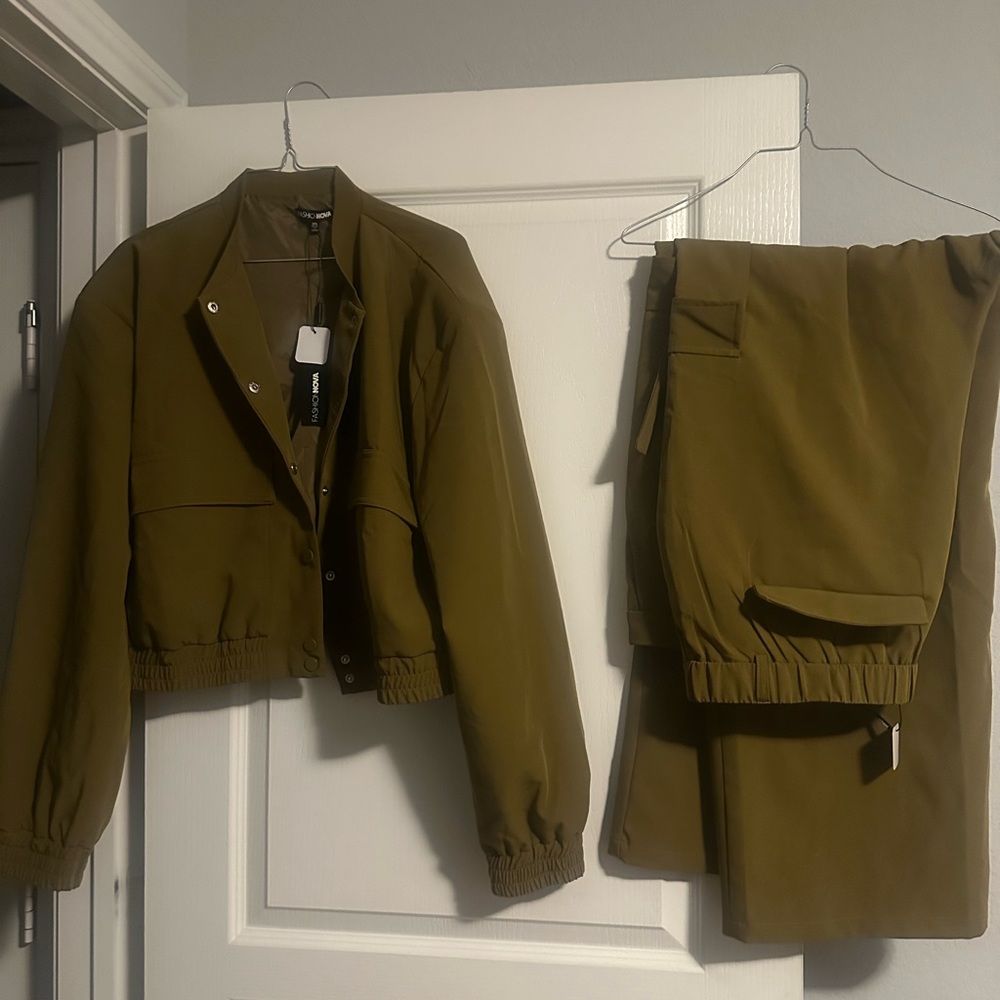 Olive Cargo Pants Set